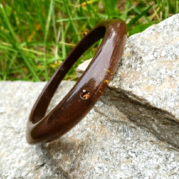 Vtg Abstract Gold Confetti RS Lucite Bracelet - Picture 5 of 8